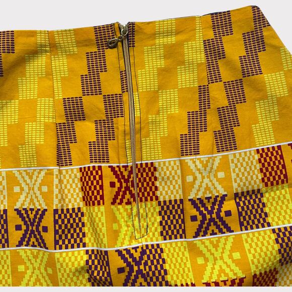 Mimmy Yeboah Two Piece Skirt Set V Neck Kente Print Yellow Size Medium - Picture 8 of 9